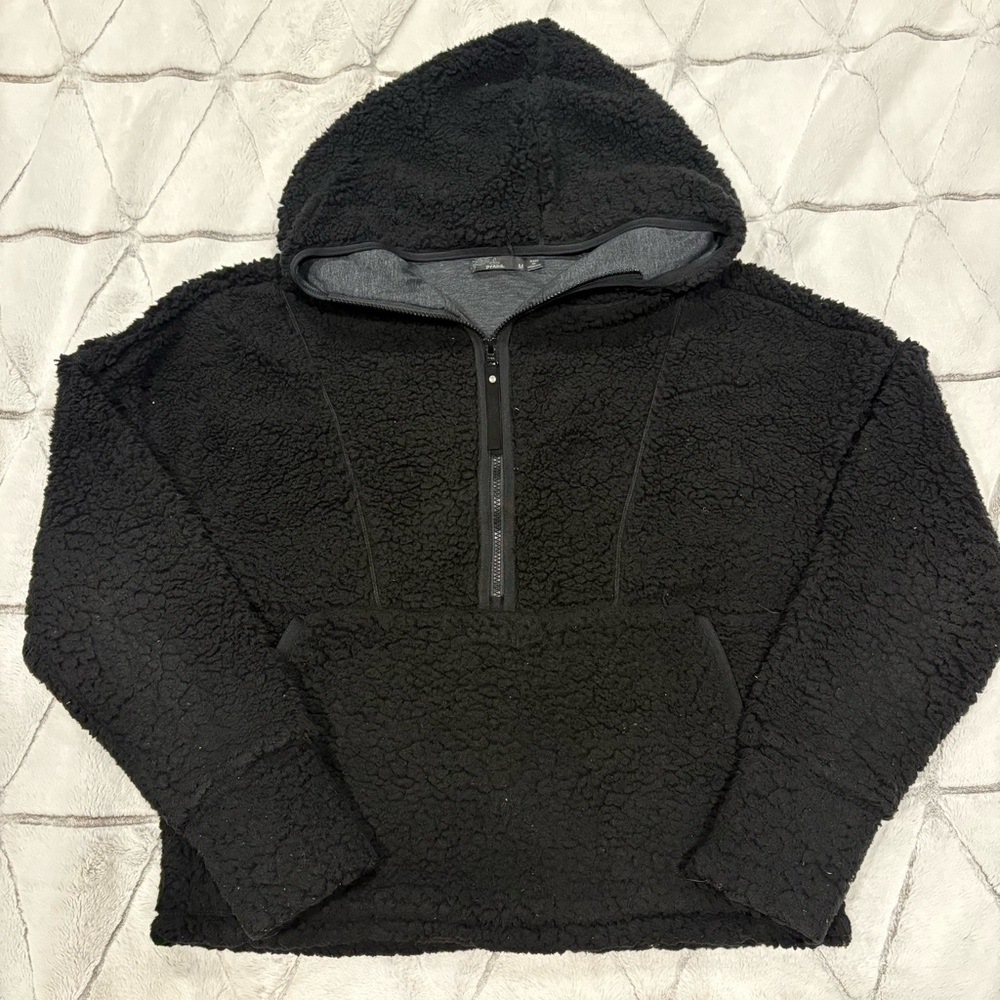 Prana Perma Frost 1/2 Zip Sherpa Hoodie Sweatshirt Womens Medium Black Pullover